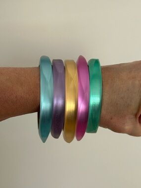 Alexis Bittar Metallic Pastel Bangle Set — Teal, Lavender, Gold, Pink, Aqua